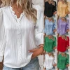 Spring/Autumn 2026 long-sleeved V-neck lace patchwork women's shirt loose style Item Picture